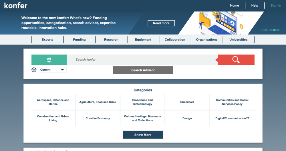 Screenshot of konfer website