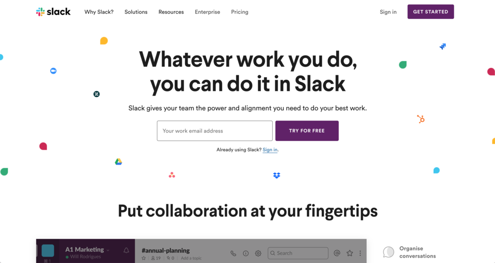 Screenshot of Slack website